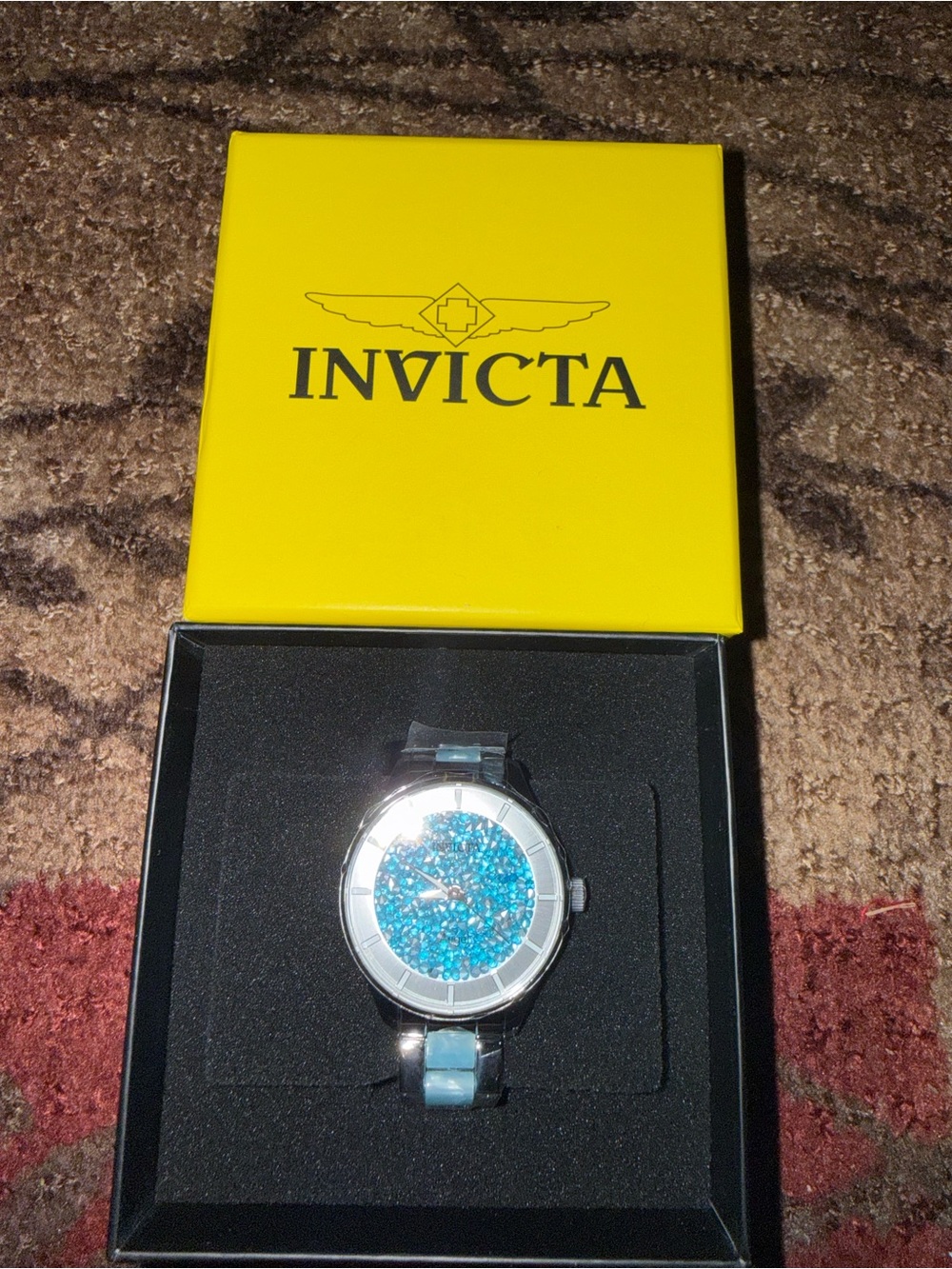 Invicta Women's Angel Silver Stainless Steel Watch with Blue Crystal Dial- New
